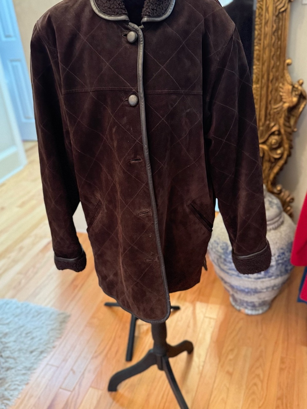 Norm Thompson Dark Brown Suede Shearling Pea Coat